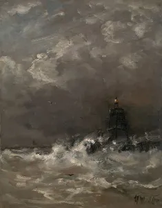 Mesdag Hendrik Willem Prints: Lighthouse in Breaking Waves, c.1900-c.1907. Creator: Hendrik Willem Mesdag