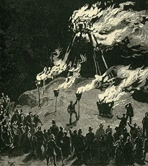 Rev Charles Bullock Prints: Lighting The Signal Beacon At Malvern, c1897. Creator: Unknown