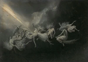 Oil On Cardboard Gallery: Lightning Struck a Flock of Witches, mid-late 19th century