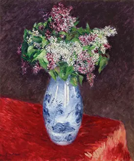 At The Table Prints: Lilacs in a vase, 1883. Creator: Caillebotte, Gustave (1848-1894)