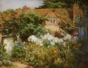 Delphinium Prints: The Lily Garden, 1914. Creator: James Valentine Jelley