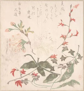 Lily, Violets, Cherry Blossoms, Forsythia, and a Branch of Red Maple, 18th-19th century