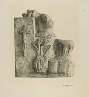 Stonework Prints: Limestone Font, 1935 / 1942. Creator: Ursula Lauderdale