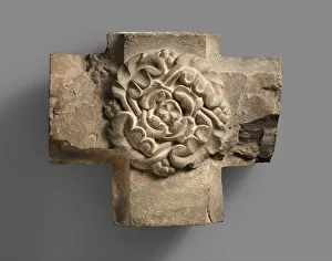 Keystone Prints: Limestone Keystone from a Vaulted Ceiling, German, ca. 1220-30. Creator: Unknown