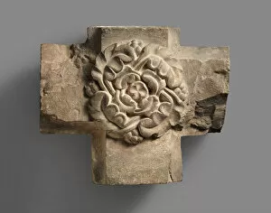 Vaulted Ceiling Gallery: Limestone Keystone from a Vaulted Ceiling, German, ca. 1220-30. Creator: Unknown