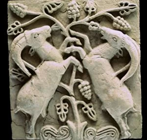 Hind Leg Gallery: Limestone plaque with two deer, from Susa, Iran