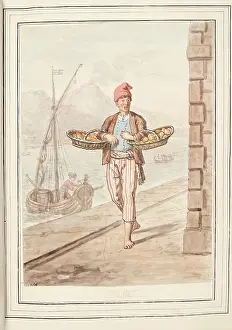 Street Vendor Prints: Limon Cryer of Naples, leaf from A Collection of Dresses by David Allan Mostly from Nature