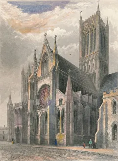 Lincoln Cathedral - View of South Transept & Central Tower, 1836. Artist: Benjamin Winkles Lincoln Cathedral - View of South Transept & Central Tower, 1836. Artist: Benjamin Winkles