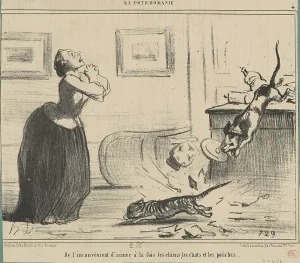 Interiors Prints: De l'inconvénient d'aimer a la fois... 19th century. Creator: Honore Daumier