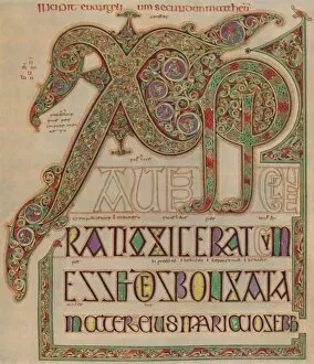 8th Century Collection: Lindisfarne Gospels, Christi autem page. British Museum, c700 AD, (1935)