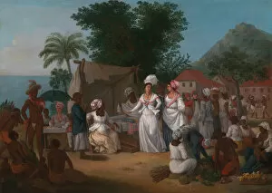 Market Stall Collection: A Linen Market with a Linen-stall and Vegetable Seller in the West Indies, ca. 1780