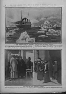 Iceberg Gallery: Liner in a field of ice, and people waiting for news of the Titanic disaster, April 20, 1912