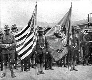 L'Installation en France de L'Avant-Garde Americaine; Les deux drapeaux du 16th... 1917. Creator: Jean Clair-Guyot