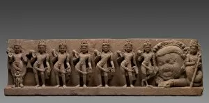 Central India Gallery: Lintel with the Nine Planets: Navagrahas, 7th - 8th century. Creator: Unknown