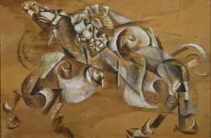 Oil On Playwood Prints: Lion attacking a Horse, 1917-1918. Artist: Yakulov, Georgi Bogdanovich (1884-1928)