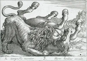 Biting Prints: A Lion Biting a Horse's Neck, 1610. Creator: Hendrick Hondius I
