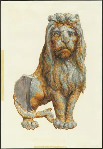 Woodcarving Prints: Lion, c. 1939. Creator: Katharine Merrill