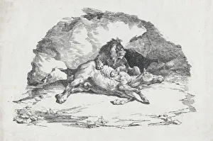 Gericault Theodore Prints: Lion Devouring a Horse, 1818. Creator: Theodore Gericault