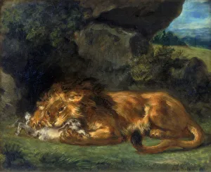 Devouring Prints: Lion Devouring a Rabbit, 19th century. Artist: Eugene Delacroix