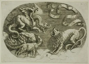 Dente Marco Prints: Lion, Dragon and Fox, 1520/30. Creator: Jean de Gourmont