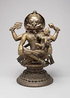 Hindu Prints: Lion-Headed Incarnation of God Vishnu (Narasimha), c. 15th century. Creator: Unknown