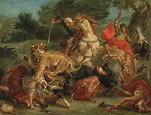 Ferdinand Victor Eugène Delacroix Prints: The Lion Hunt, 1855. Creator: Eugene Delacroix