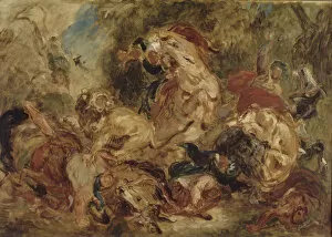 Moroccan Gallery: The Lion Hunt, ca 1854. Artist: Delacroix, Eugene (1798-1863)