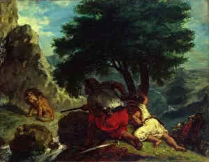 Morocco Prints: Lion Hunt in Morocco, 1854. Creator: Eugene Delacroix