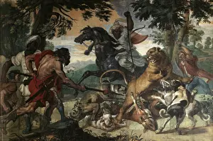 Turbans Prints: Lion Hunting, 1660. Creator: Abraham Jansz van Diepenbeeck