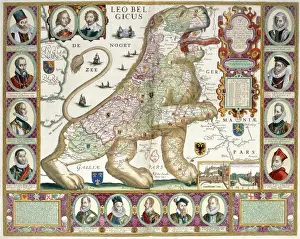 Mapmaking Prints: The lion of the low countries. Map in the shape of a lion