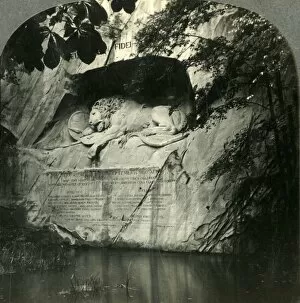 Lucerne Gallery: The Lion of Lucerne, a Memorial Statue in Living Stone, Switzerland, c1930s. Creator: Unknown