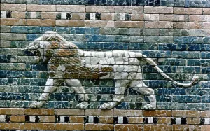6th Century Bc Prints: Lion passant from wall of the sacred way to the Ishtar Gate, Babylon (Iraq), c575 BC