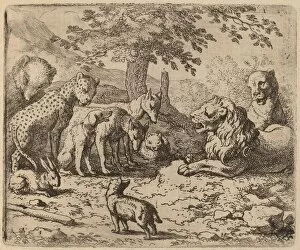 Anthropomorphic Gallery: The Lion Seeks Advice, probably c. 1645 / 1656. Creator: Allart van Everdingen
