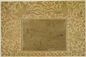 Ink And Gold On Paper Collection: The Lion Tamer, Safavid dynasty (1501-1722), early 17th century. Creator: Sadiqi Beg
