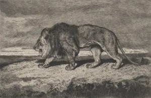 Antoine Louis Barye Collection: Lion walking, 1866-1897. Creator: Charles Courtry