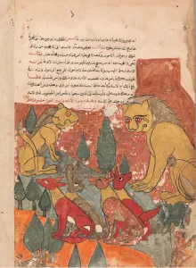 The Lioness Advises her Son, Folio from a Kalila wa Dimna, 18th century. Creator: Unknown The Lioness Advises her Son, Folio from a Kalila wa Dimna, 18th century. Creator: Unknown