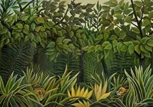 Naive Art Collection: Two Lions on the Lookout in the Jungle, 1909-1910. Creator: Rousseau, Henri Julien Felix