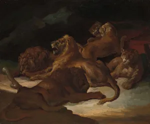 Gericault Theodore Prints: Lions in a Mountainous Landscape, ca. 1818-20. Creator: Theodore Gericault
