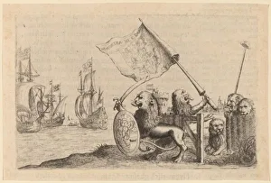 Basse Willem Prints: Lions Protecting the Garden of the United Provinces, 1634. Creator: Willem Basse
