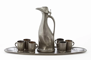 Seabird Prints: Liquor Service with Auk decanter, c1890-1910. Creator: JP Kayser Sohn