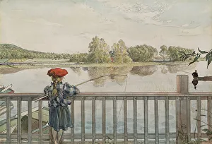 Plaited Prints: Lisbeth Angling. From A Home (26 watercolours). Creator: Carl Larsson