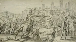 Duke Robert Prints: Lisbon Captured by French Troops under Robert of Normandy. Creator: Crispijn van de Passe