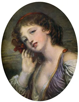 Greuse Prints: The Listening Girl, 18th century, (1912). Artist: Jean-Baptiste Greuze