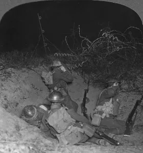 Listening post in a shell hole in No Mans Land, near Lagnicourt, France, World War I Listening post in a shell hole in No Mans Land, near Lagnicourt, France, World War I
