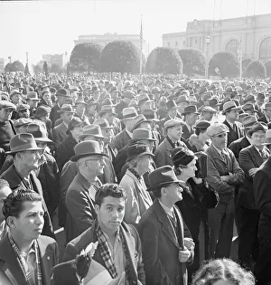 Protesters Prints: Listening to speeches at mass meeting of WPA workers