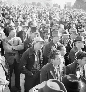 Benefit Prints: Listening to speeches at mass meeting of WPA workers protesting