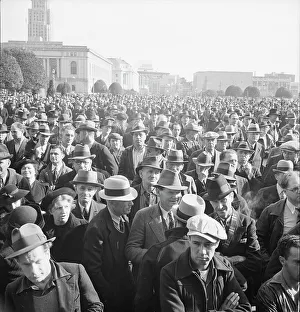 Benefit Prints: Listening to speeches at mass meeting of WPA workers protesting