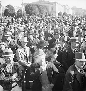 Protesters Prints: Listening to speeches at mass meeting of WPA workers protesting