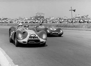 S Moss Prints: Lister Jaguar, Stirling Moss, Silverstone 1958. Creator: Unknown