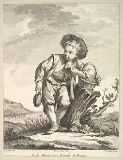Tardieu Collection: Little boy holding a basket of grapes, from Deuxieme Livre de Figures d aprè